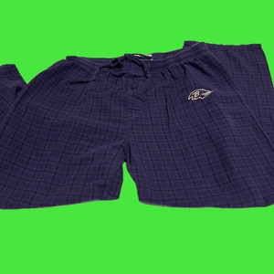 Comfy purple & black plaid Ravens pj pants, size L.